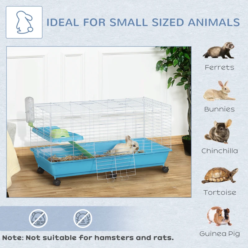 PawHut 40” Steel Plastic Small Animal Pet Cage Kit with Wheels - Blue and White