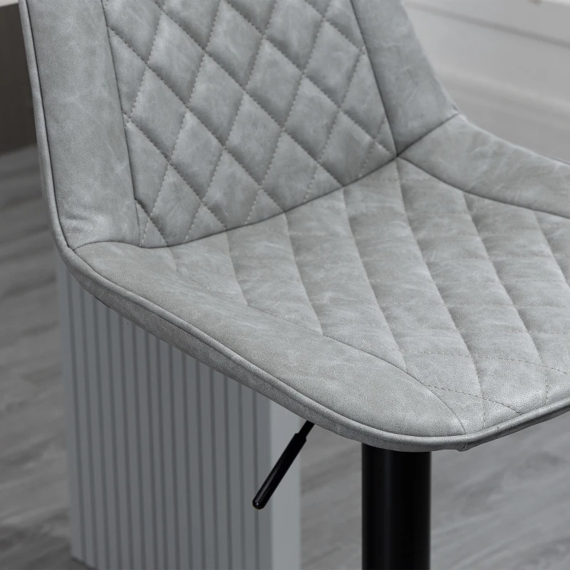 HOMCOM Adjustable Bar Stools Set of 2, Counter Height Barstools with Swivel Seat Round Steel Base and Footrest for Kitchen Counter Dining Room Pub, ‎Grey