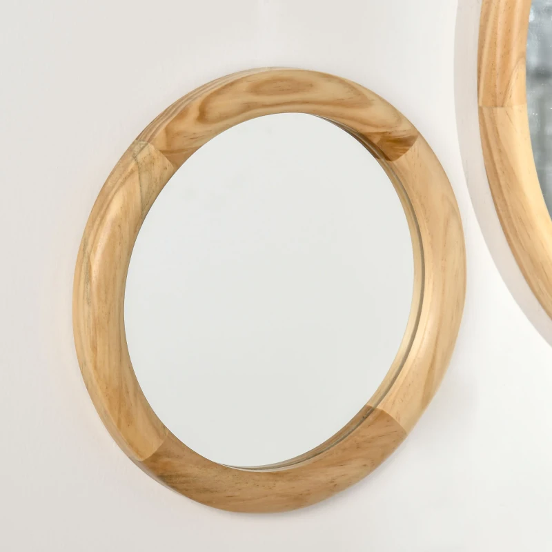 HOMCOM Set of 3 Wood Wall Mirror, Home Modern Round Mirror for Wall in Living Room, Bedroom, Natural