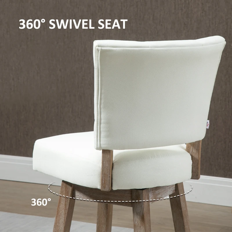 HOMCOM Set of 2 Tufted Bar Stool Chairs, White