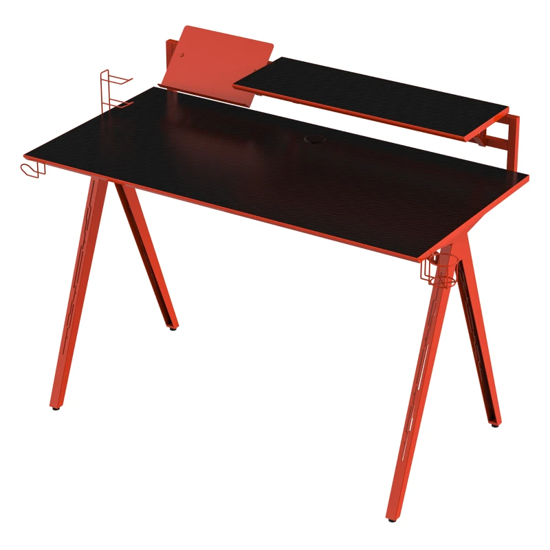 HOMCOM 53" Gaming Desk, Racing Computer Desk with Monitor Shelf, Gamepad Rack, Cup Holder, Headphone Hook, and Cable Basket, Red