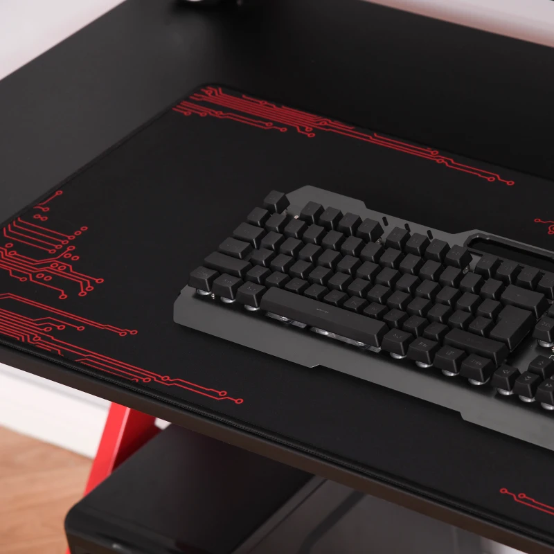 HOMCOM 47" Gaming Desk Computer Table for Home Office with Elevated Monitor Stand, Headphone Hook, Cup Holder, and Controller Rack, Red/Black