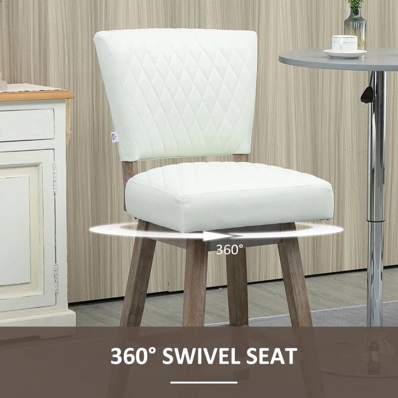 HOMCOM Set of 2 Swivel Counter Height Bar Stools with Footrest, Cream White