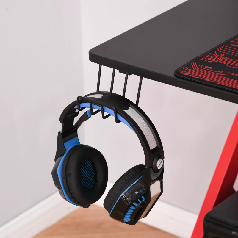 HOMCOM 47" Gaming Desk Computer Table for Home Office with Elevated Monitor Stand, Headphone Hook, Cup Holder, and Controller Rack, Red/Black