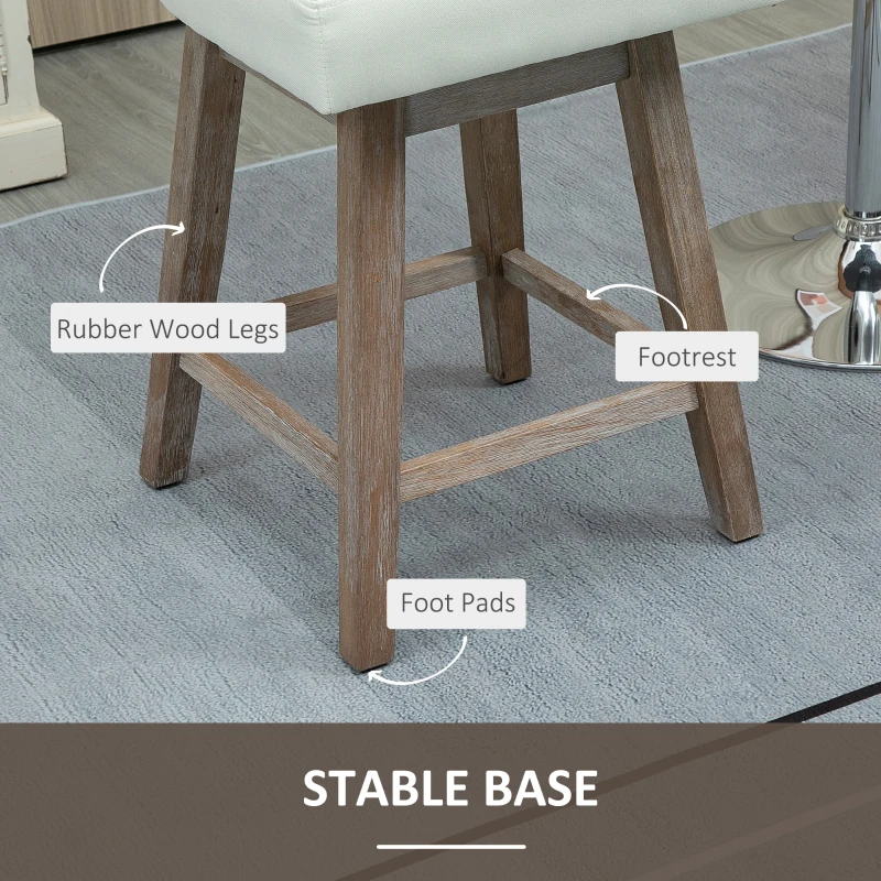 HOMCOM Set of 2 Swivel Counter Height Bar Stools with Footrest, Cream White