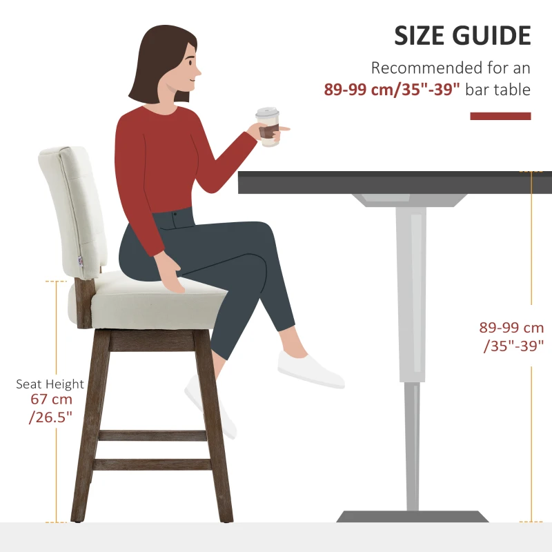 HOMCOM Set of 2 Tufted Bar Stool Chairs, White