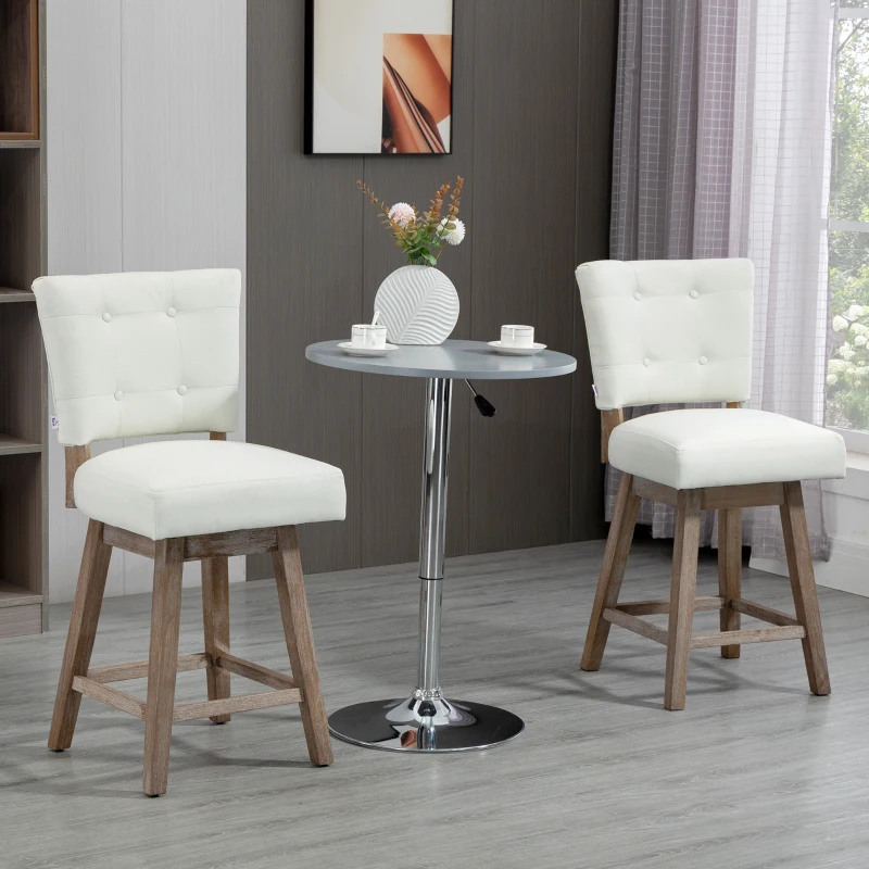 HOMCOM Set of 2 Tufted Bar Stool Chairs, White