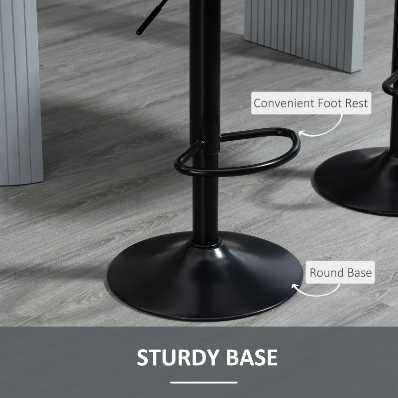 HOMCOM Adjustable Bar Stools Set of 2, Counter Height Barstools with Swivel Seat Round Steel Base and Footrest for Kitchen Counter Dining Room Pub, ‎Grey