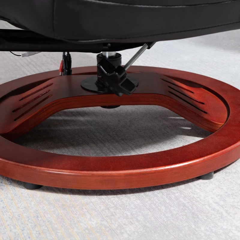 HOMCOM Recliner Chair with Ottoman, Electric Faux Leather Recliner with 10 Vibration Points and 5 Massage Mode, Swivel Reclining Chair with Wood Base, Remote Control and Side Pocket, Black