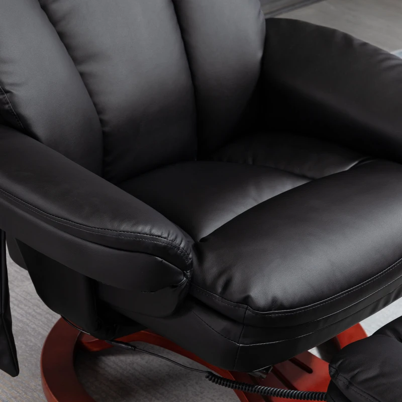 HOMCOM Recliner Chair with Ottoman, Electric Faux Leather Recliner with 10 Vibration Points and 5 Massage Mode, Swivel Reclining Chair with Wood Base, Remote Control and Side Pocket, Black