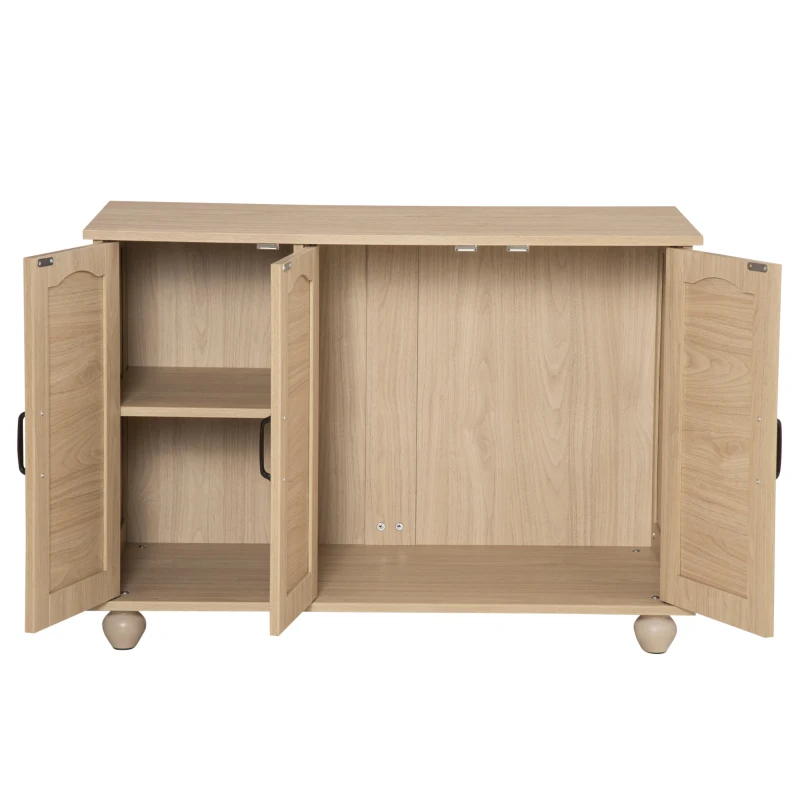 PawHut Cat Litter Box Enclosure Side Table, Cat Washroom Storage with Soft Cushion, PE Rattan, Adjustable Partition, Oak