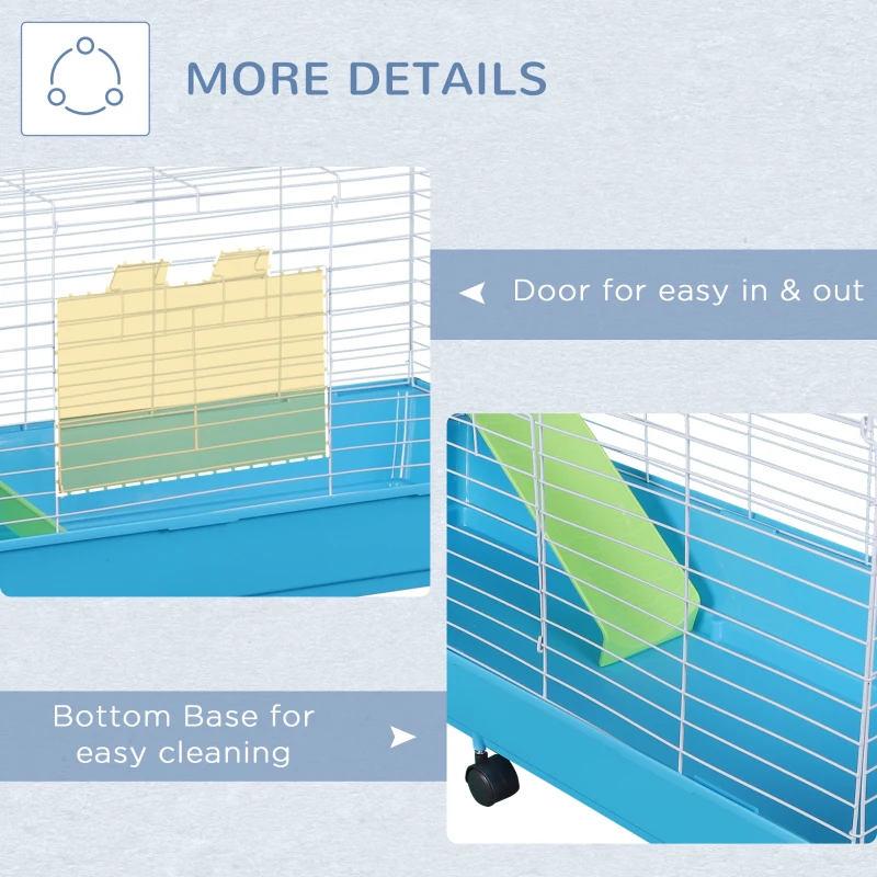 PawHut 40” Steel Plastic Small Animal Pet Cage Kit with Wheels - Blue and White