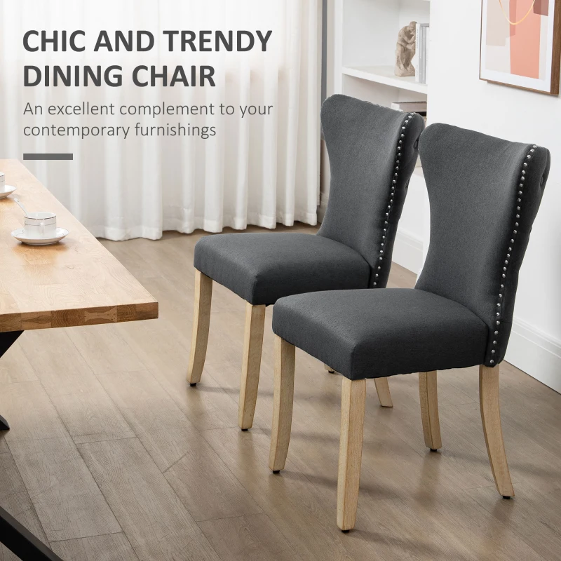 HOMCOM Dining Chairs Set of 2 with Wing Backrest, Grey
