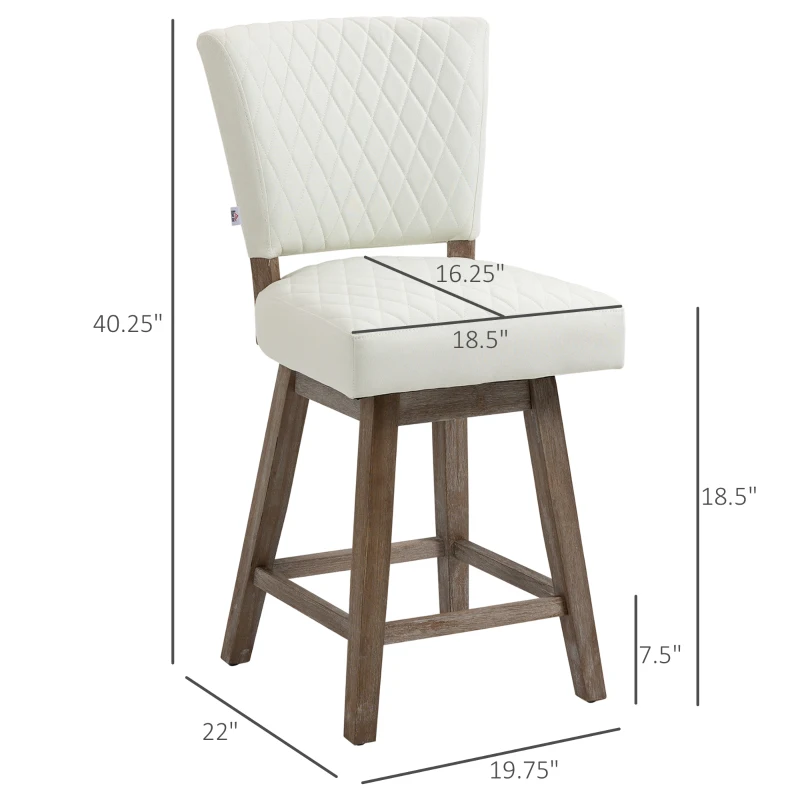 HOMCOM Set of 2 Swivel Counter Height Bar Stools with Footrest, Cream White