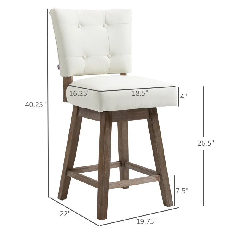 HOMCOM Set of 2 Tufted Bar Stool Chairs, White