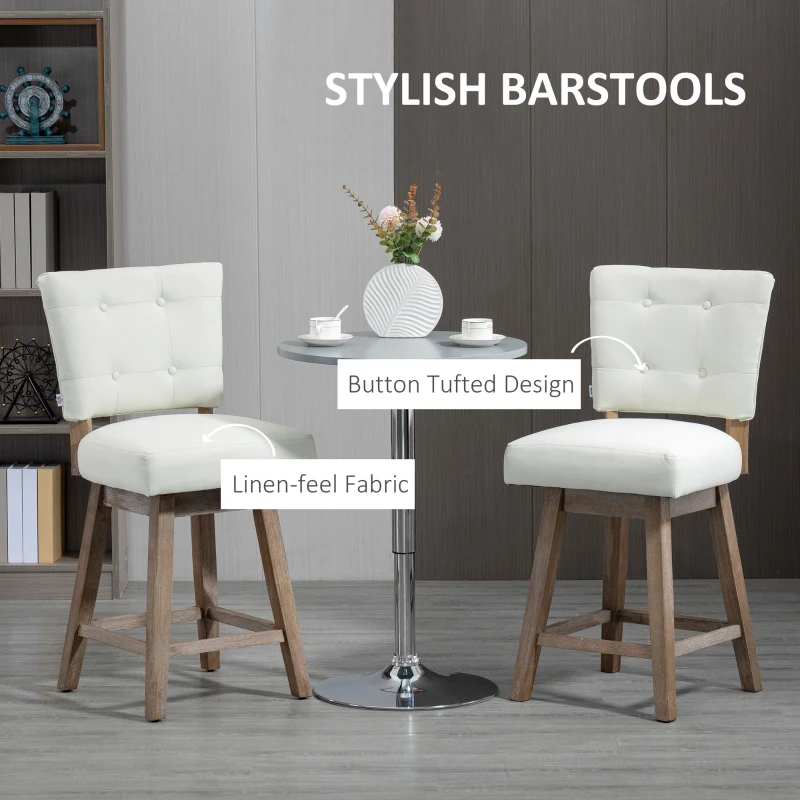 HOMCOM Set of 2 Tufted Bar Stool Chairs, White