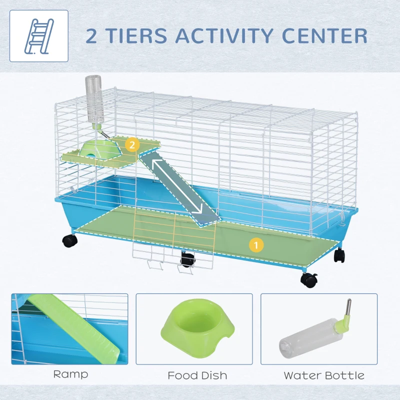 PawHut 40” Steel Plastic Small Animal Pet Cage Kit with Wheels - Blue and White