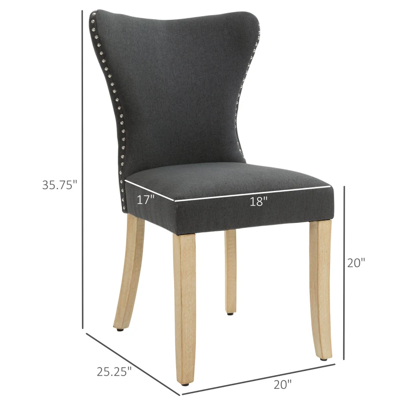 HOMCOM Dining Chairs Set of 2 with Wing Backrest, Grey