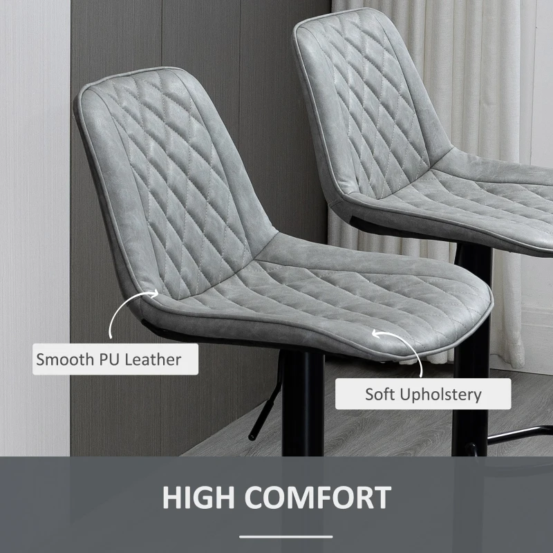 HOMCOM Adjustable Bar Stools Set of 2, Counter Height Barstools with Swivel Seat Round Steel Base and Footrest for Kitchen Counter Dining Room Pub, ‎Grey