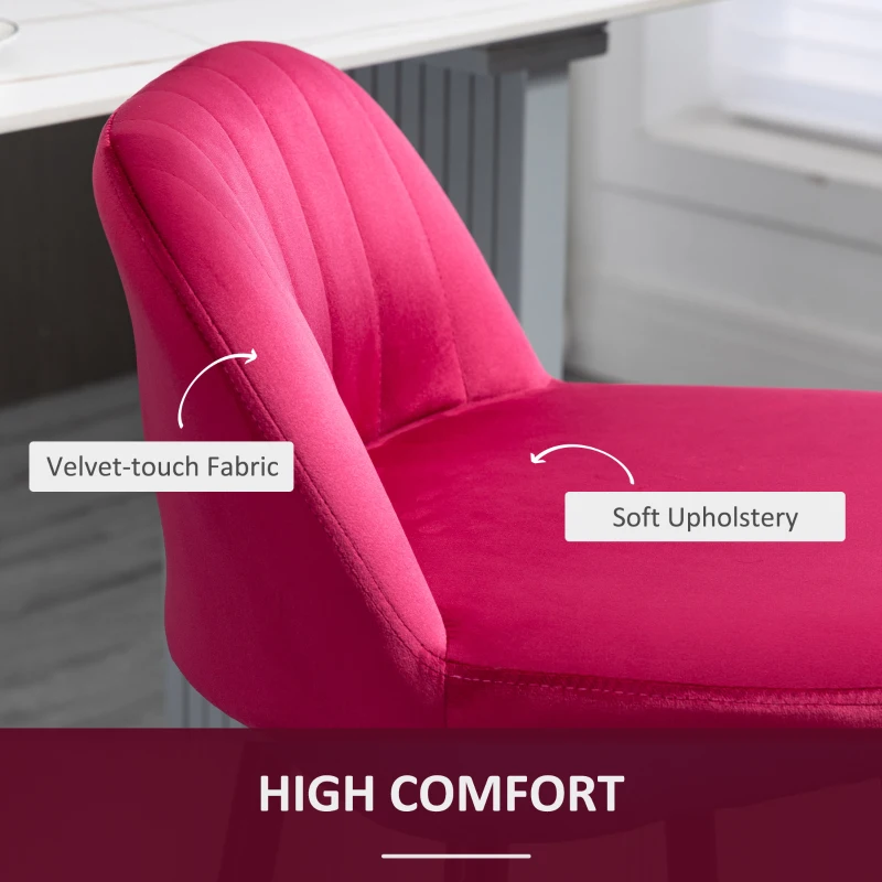 HOMCOM Adjustable Bar Stools Set of 2, Velvet Counter Height Barstool, Upholstered Kitchen Stool with Swivel Seat, Steel Frame, Footrest for Kitchen Counter and Dining Room, ‎Red