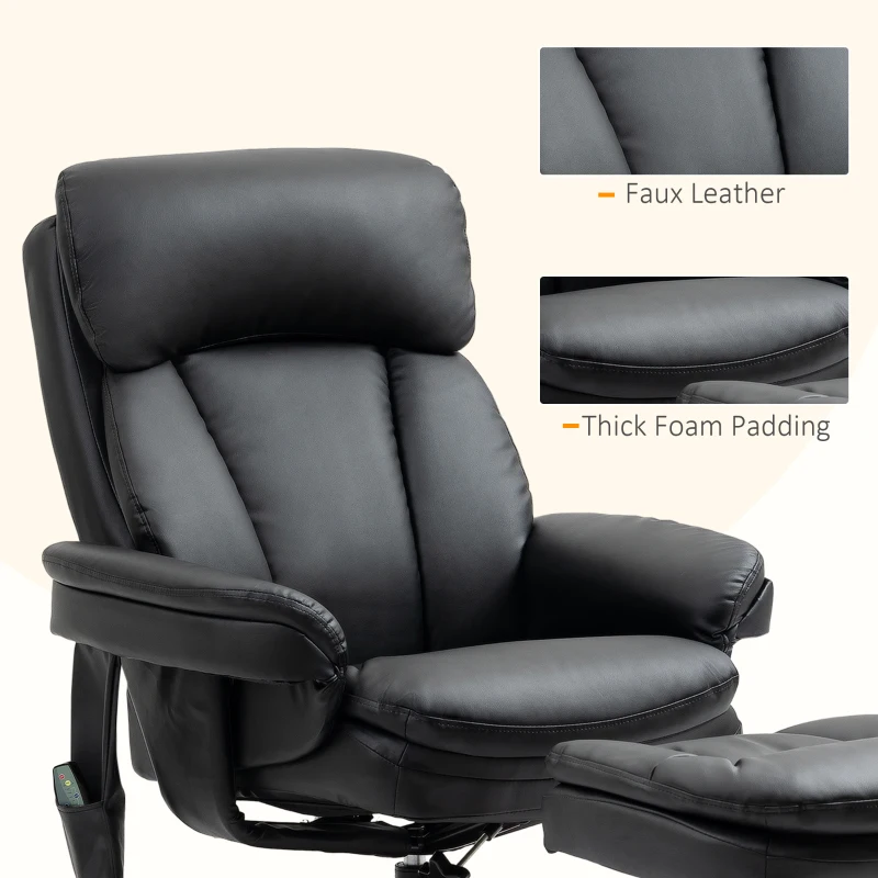 HOMCOM Recliner Chair with Ottoman, Electric Faux Leather Recliner with 10 Vibration Points and 5 Massage Mode, Swivel Reclining Chair with Wood Base, Remote Control and Side Pocket, Black