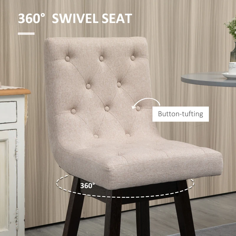 HOMCOM Counter Height Bar Stools, Swivel Bar Chairs, 25.5" High Fabric Tufted Breakfast Barstools for Kitchen, Set of 2, Beige