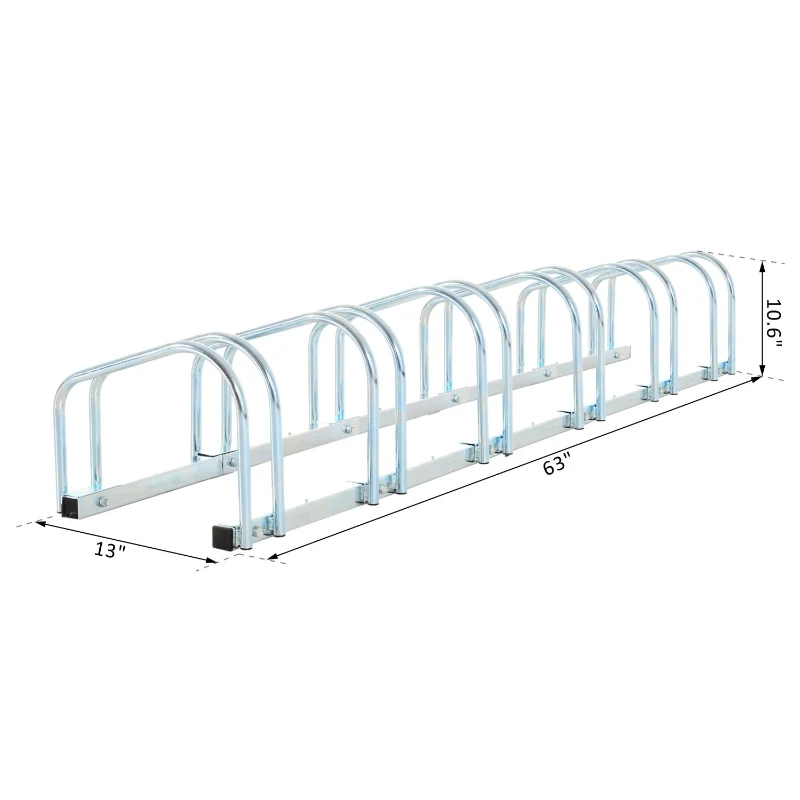 HOMCOM 6-Bike Bicycle Floor Parking Rack Cycling Storage Stand Ground Mount Garage Organizer for Indoor and Outdoor Use Silver