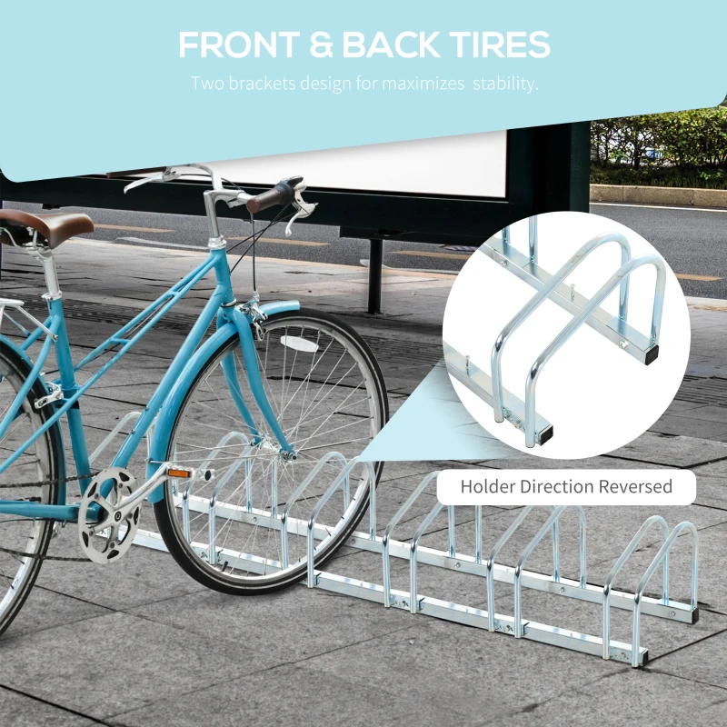 HOMCOM 6-Bike Bicycle Floor Parking Rack Cycling Storage Stand Ground Mount Garage Organizer for Indoor and Outdoor Use Silver