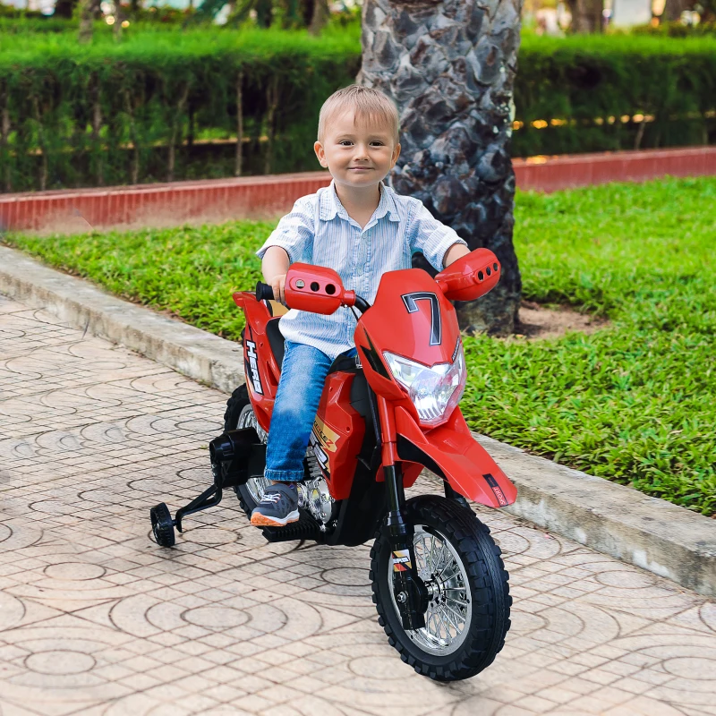 Aosom Kids Motorcycle Dirt Bike Electric Battery-Powered Ride-On Toy Off-road Street Bike with Charging 6V Battery, Real Driving Sounds, & Built-In Music, Red