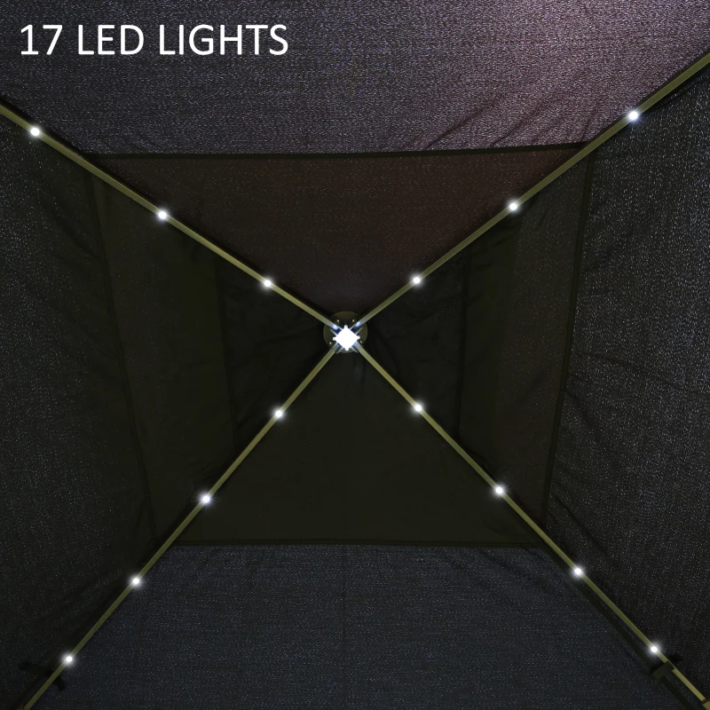 Outsunny 11' x 11' Pop Up Gazebo, Instant Canopy Tent with Solar LED Light, Remote Control, Netting and Carrying Bag for Backyard Garden Patio, Black