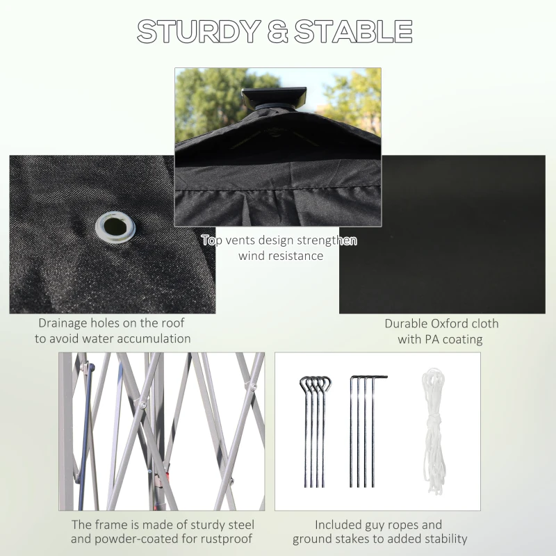 Outsunny 11' x 11' Pop Up Gazebo, Instant Canopy Tent with Solar LED Light, Remote Control, Netting and Carrying Bag for Backyard Garden Patio, Black