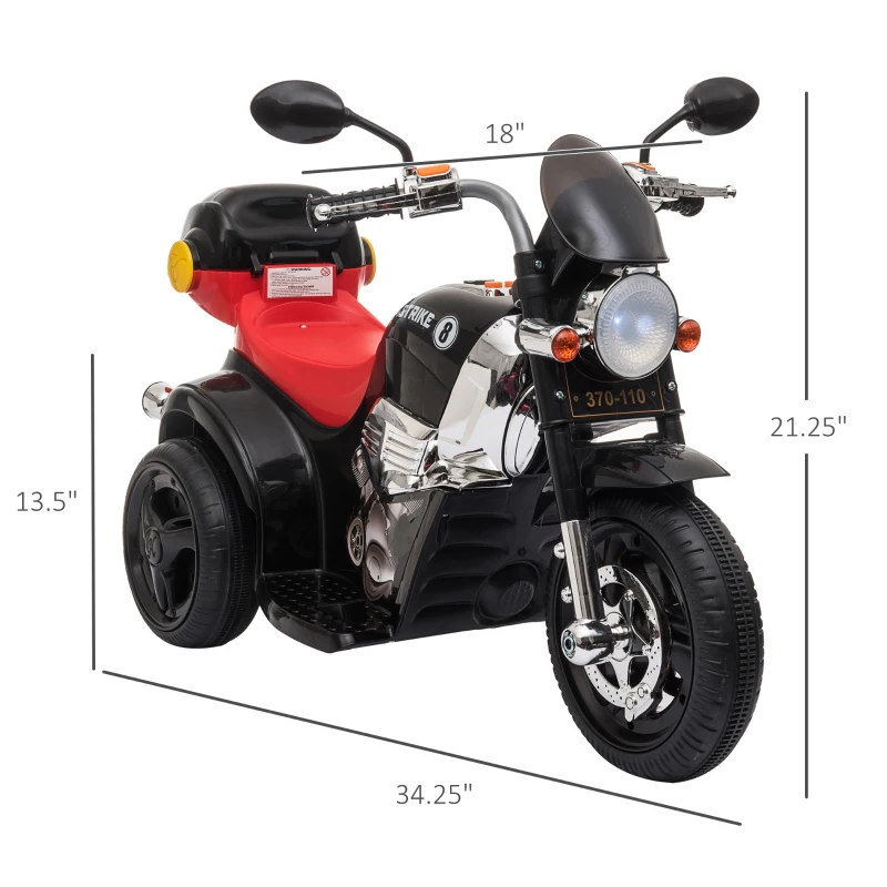 Aosom 6V Kids Motorcycle Dirt Bike Electric Battery-Powered Ride-On Toy Off-road Street Bike with Music & Horn Buttons, Stable 3-Wheel Design, & Rear Storage Space, Black