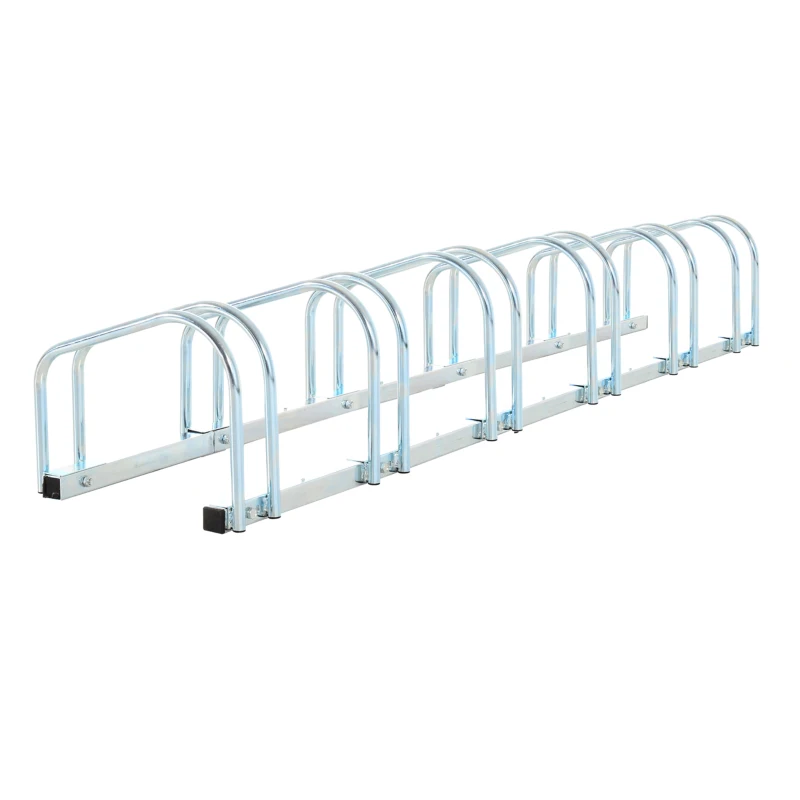 HOMCOM 6-Bike Bicycle Floor Parking Rack Cycling Storage Stand Ground Mount Garage Organizer for Indoor and Outdoor Use Silver
