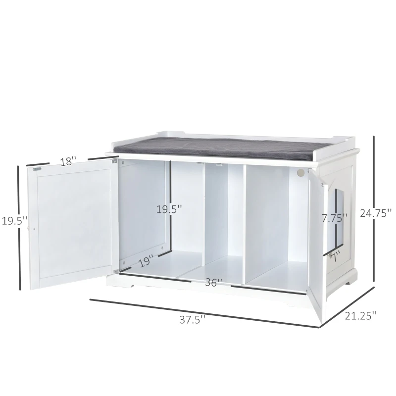 PawHut 37.5" Wooden Covered Mess Free Cat Litter Box Enclosure Furniture