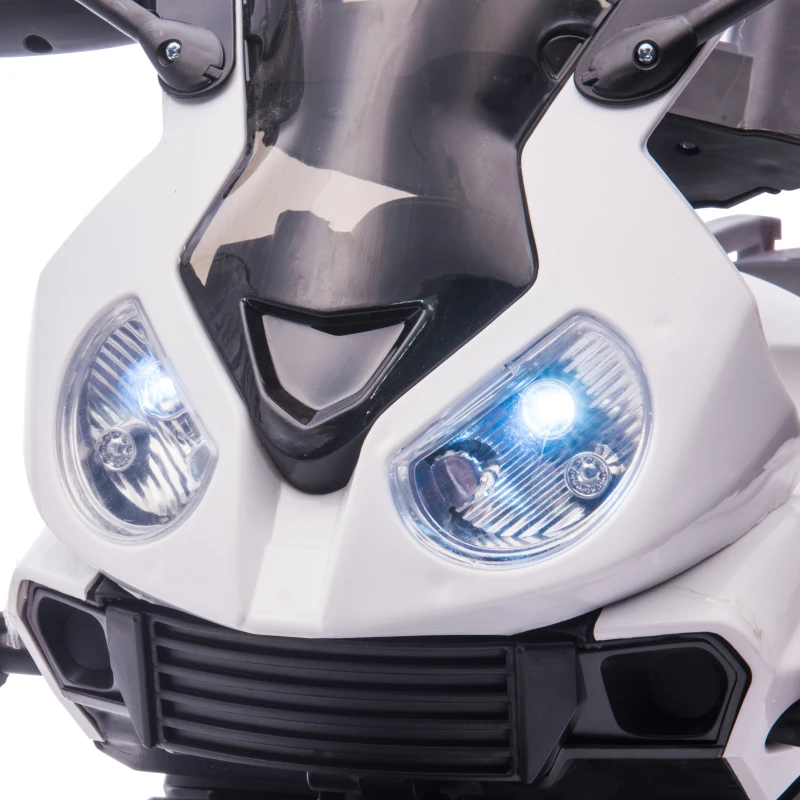 Aosom 6V Kids Motorcycle Dirt Bike Electric Battery-Powered Ride-On Toy Off-road Street Bike for Children with Rechargeable Battery, Pedal, Horn, Headlights, and Training Wheels for Balance White