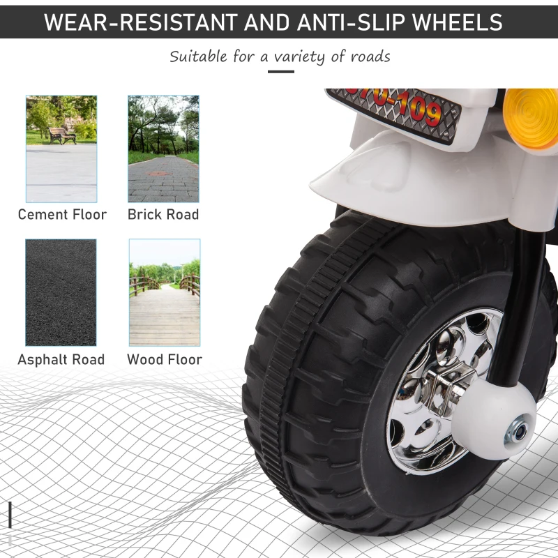 Aosom 6V Kids Motorcycle Dirt Bike Electric Battery-Powered Ride-On Toy Off-road Street Bike with Music & Horn Buttons, Stable 3-Wheel Design, & Rear Storage Space, White