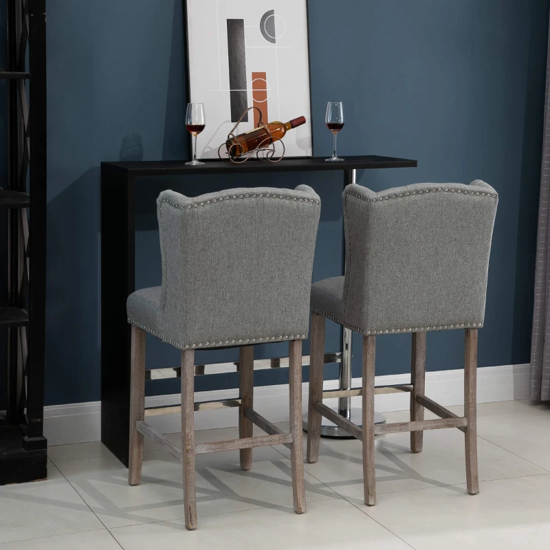 HOMCOM Counter Height Bar Stools Set of 2, Upholstered 26.75" Seat Height Barstools, Light Gray