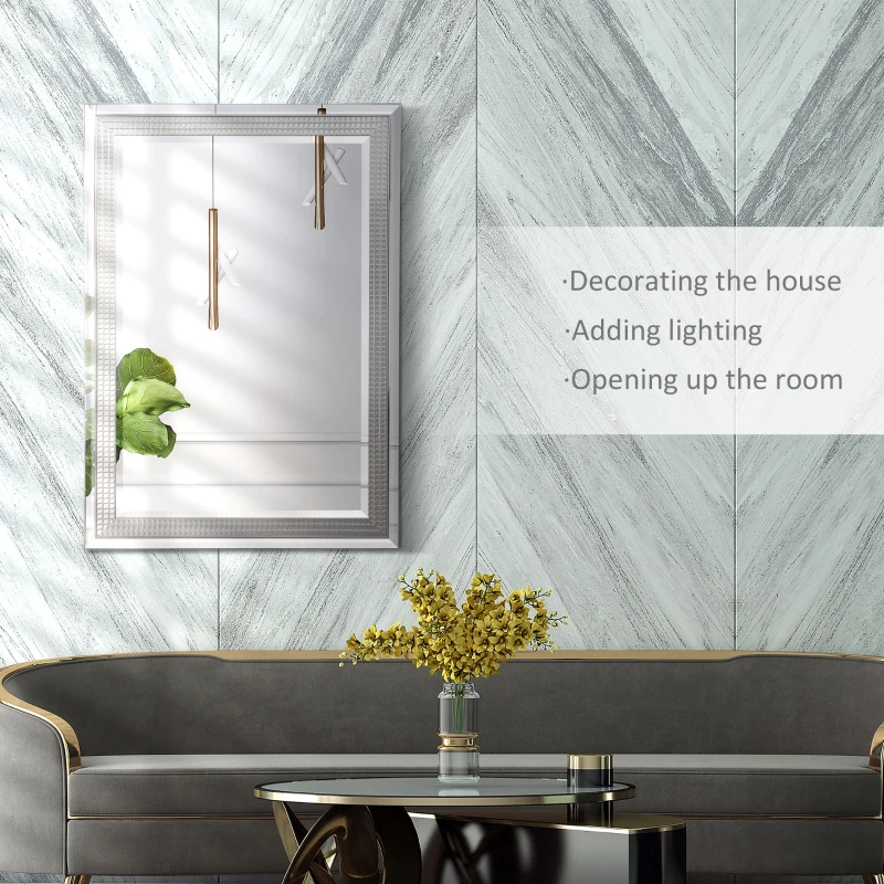 HOMCOM 41" x 29" Modern Wall Mirror, Fish Scale  Mirror for Wall in Living Room, Bedroom, Silver