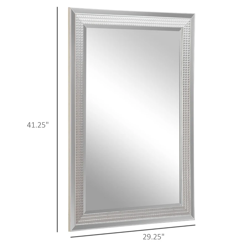 HOMCOM 41" x 29" Modern Wall Mirror, Fish Scale  Mirror for Wall in Living Room, Bedroom, Silver