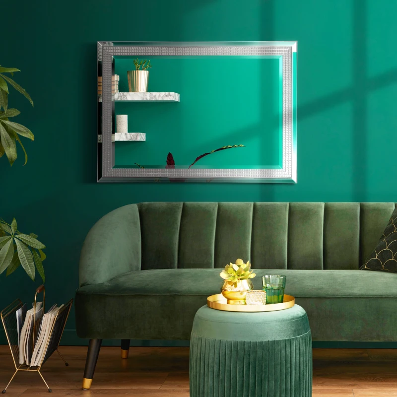 HOMCOM 41" x 29" Modern Wall Mirror, Fish Scale  Mirror for Wall in Living Room, Bedroom, Silver