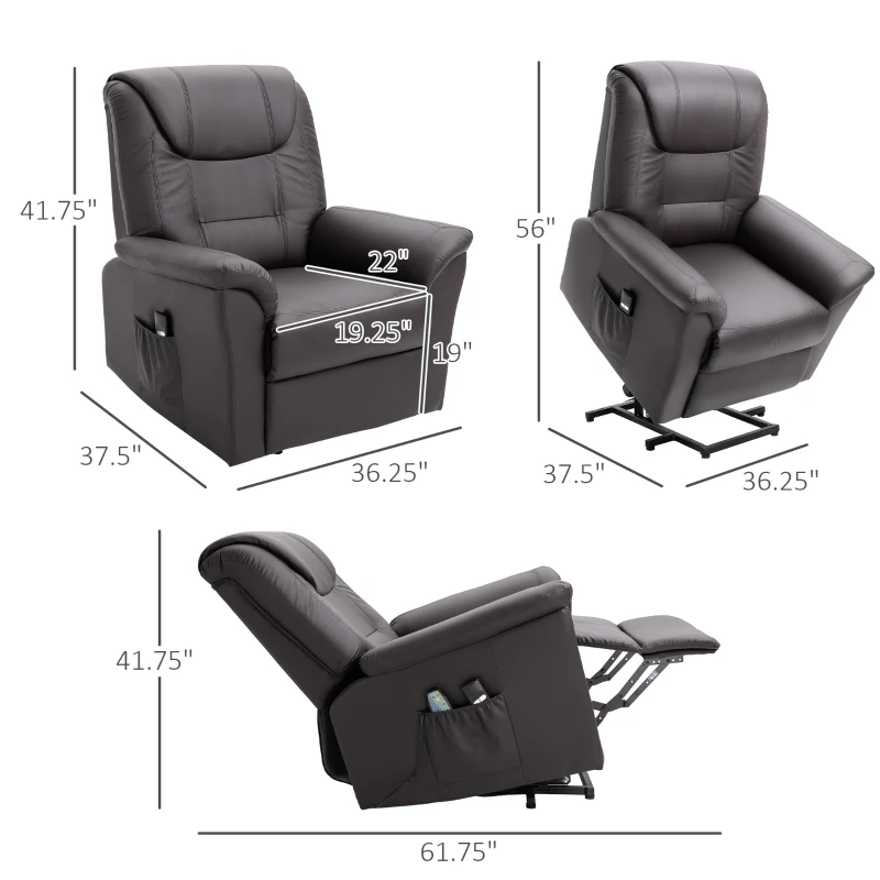 HOMCOM Electric Power Lift Recliner Chair w/ Remote, Brown