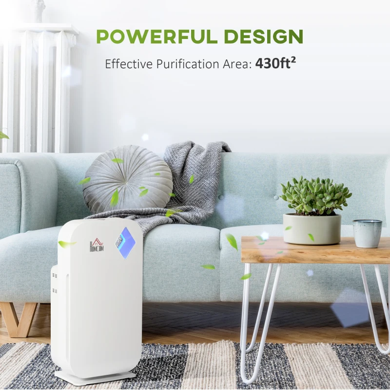 HOMCOM Air Purifiers Large Room 430sqft with 3-Stage Filtration System, Air Monitor, Air Cleaner with 3 Speeds