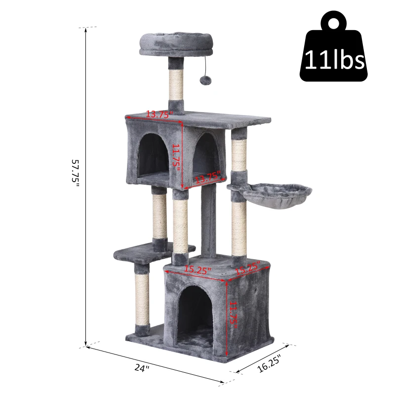 PawHut 57"H Multi-Level Cat Tree Scratcher Kitty Activity Center Condos