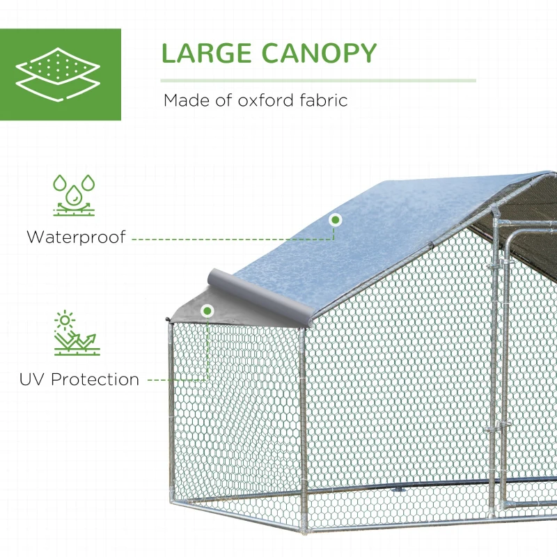 PawHut 9.8' x 6.6' Metal Chicken Coop, Galvanized Walk-in Hen House, Poultry Cage with 1.25" Tube, Waterproof UV-Protection Cover for Rabbits, Ducks