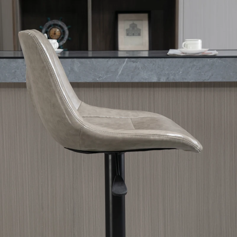 HOMCOM Adjustable Bar Stools Set of 2, Modern Kitchen Stools, 360 Degree Swivel Bar Height Chairs in PU Leather with Footrest, Grey