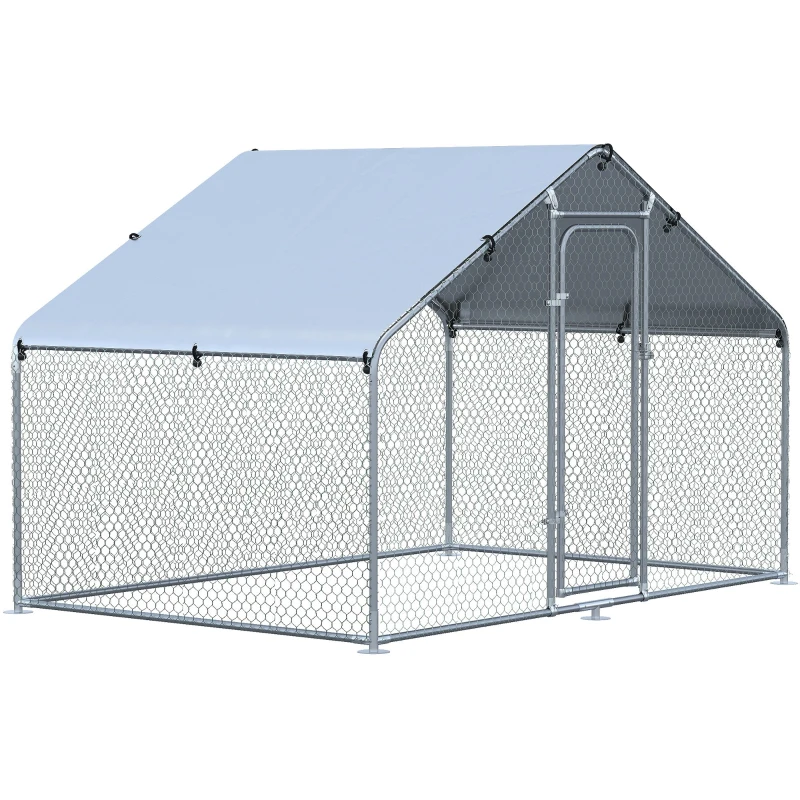 PawHut 9.8' x 6.6' Metal Chicken Coop, Galvanized Walk-in Hen House, Poultry Cage with 1.25" Tube, Waterproof UV-Protection Cover for Rabbits, Ducks