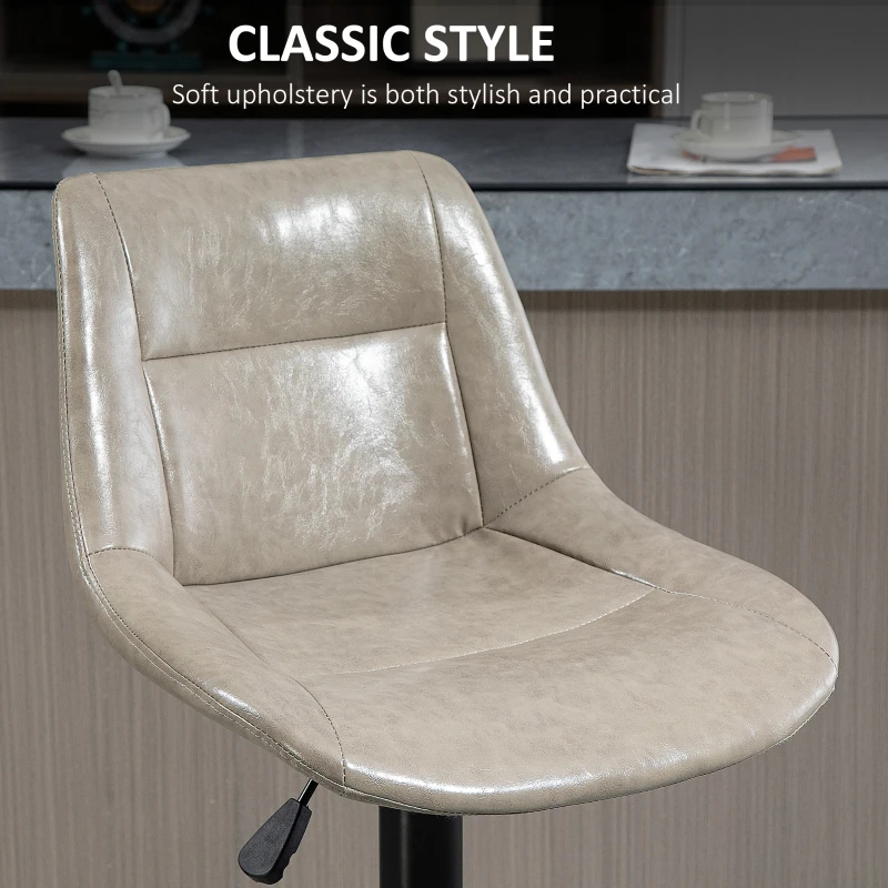 HOMCOM Adjustable Bar Stools Set of 2, Modern Kitchen Stools, 360 Degree Swivel Bar Height Chairs in PU Leather with Footrest, Grey