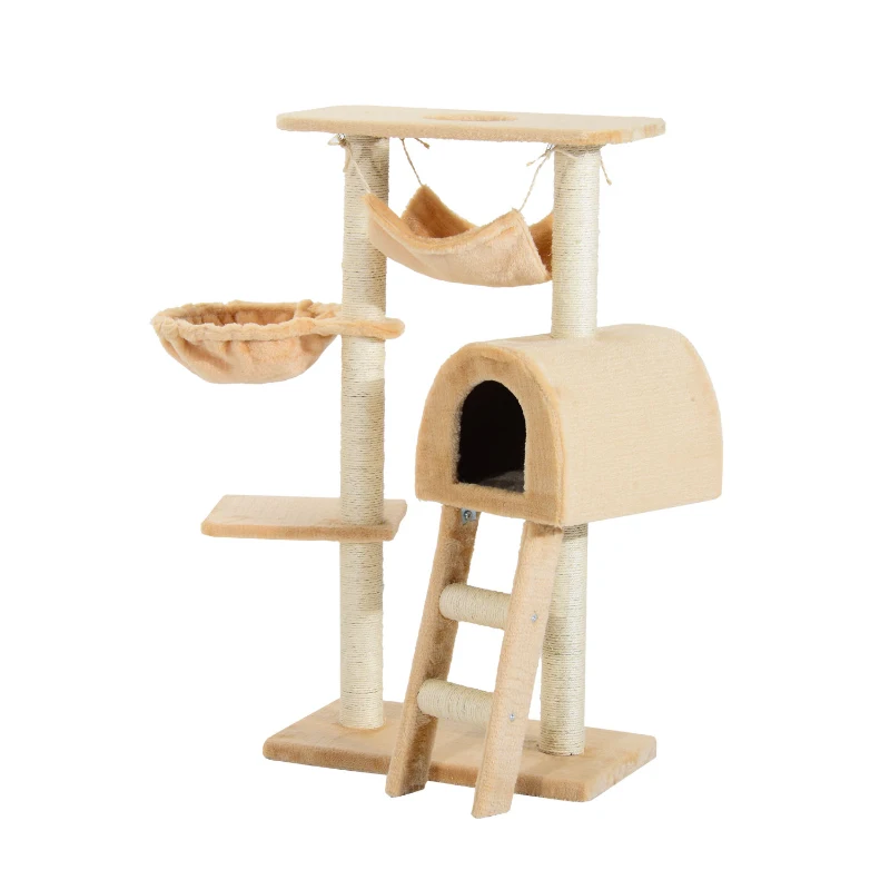 PawHut 39" Deluxe Cat Tree Tower Scratching Post Kitten Condo Activity Center Deep Cream
