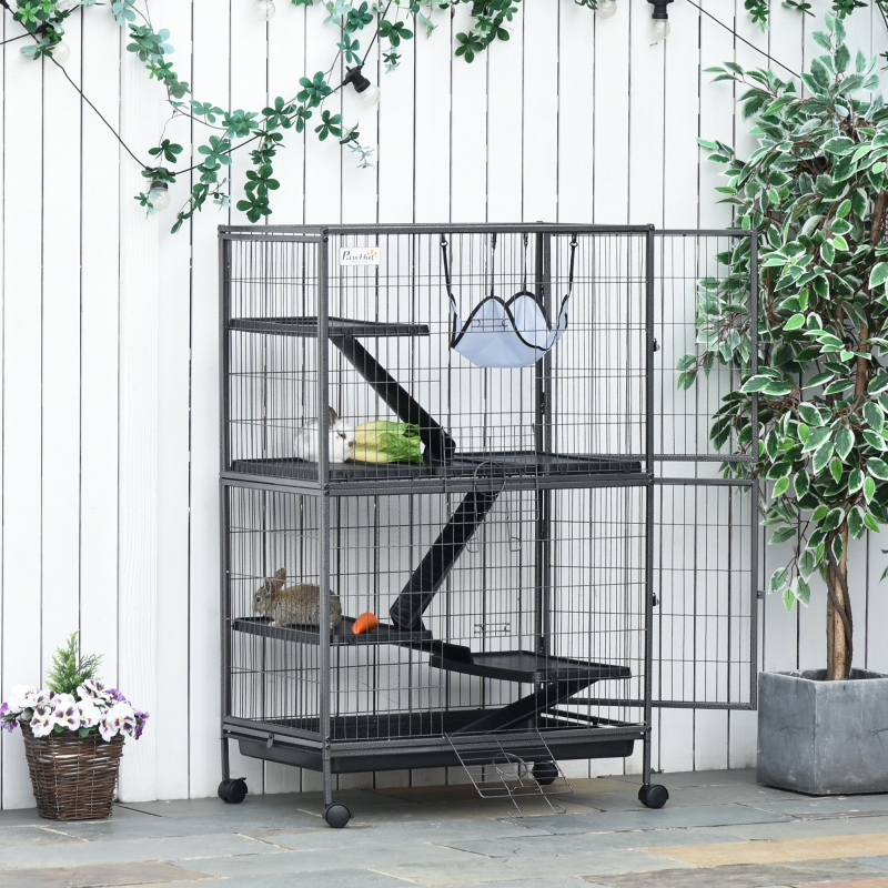 PawHut 4-Tier Rolling Small Animal Cage with Platform, Hammock and Ramps