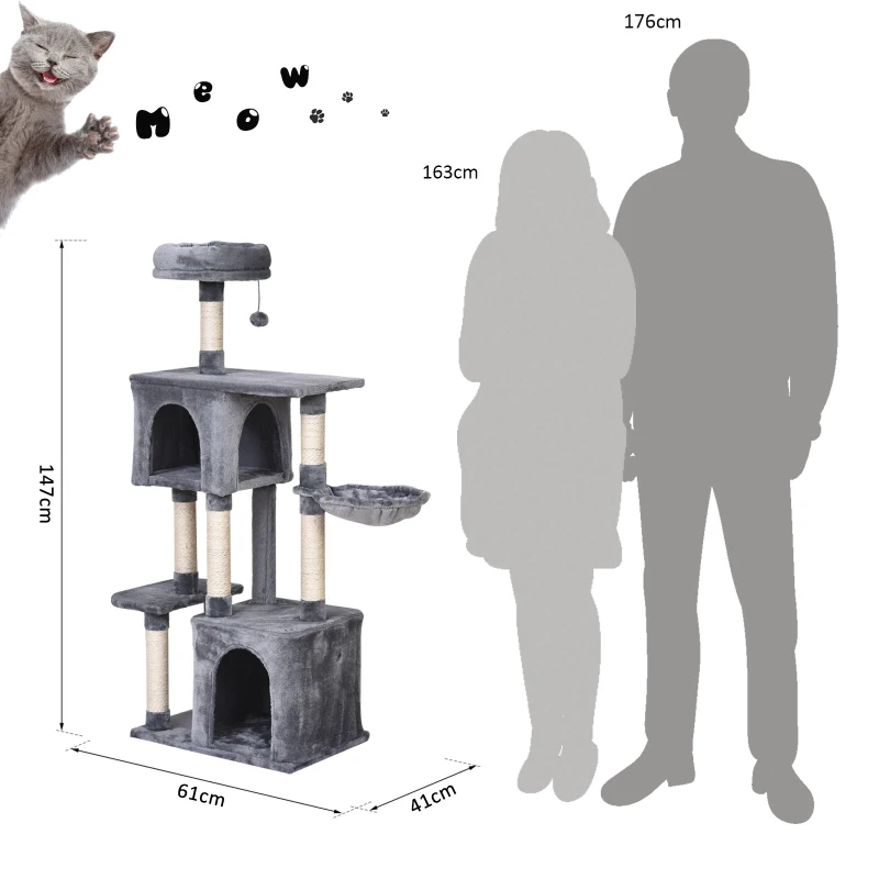 PawHut 57"H Multi-Level Cat Tree Scratcher Kitty Activity Center Condos